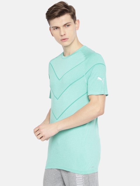 

Puma Men Turquoise Blue Self Design dryCELL Reactive evoKNIT Training T-shirt
