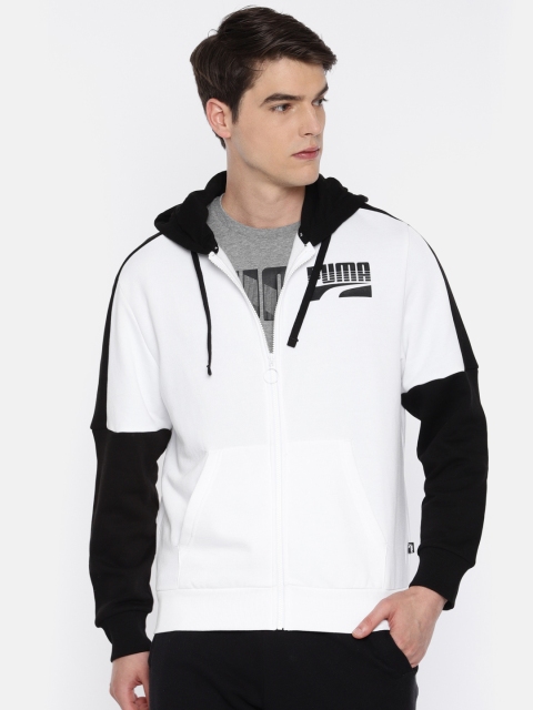 

Puma Men White & Black Solid Rebel Block FZ FL Garden Hooded Sweatshirt