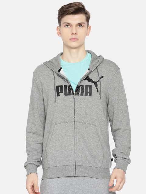 

Puma Men Grey Melange Printed ESS FZ TR Big Logo Hooded Sweatshirt