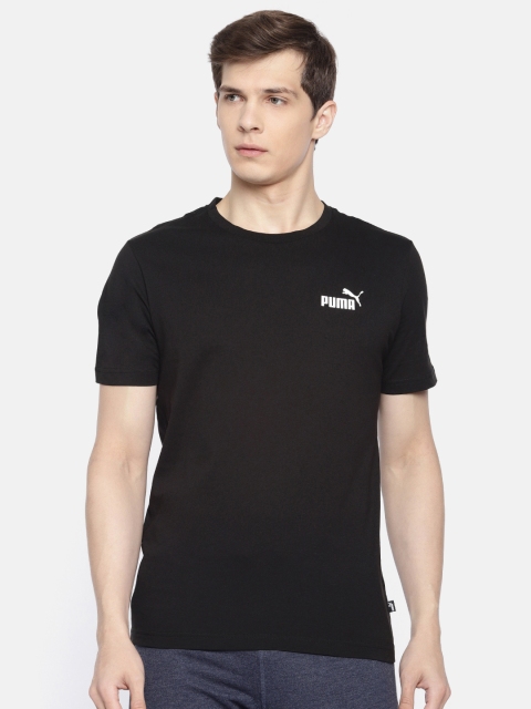 Men Black Printed Regular Fit ESS Small Logo Round Neck Pure Cotton T-shirt