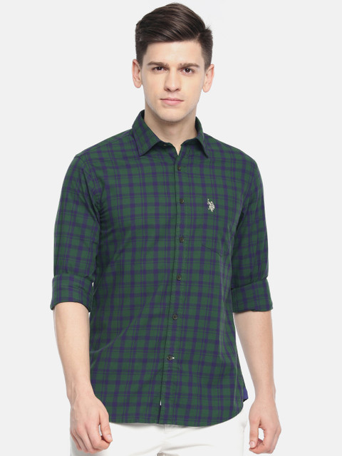 

U.S. Polo Assn. Men Green & Blue Checked Slim Fit Casual Shirt, Na