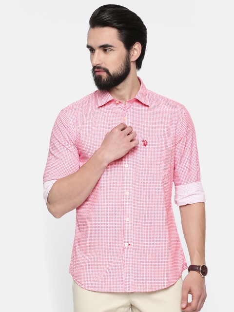 

U.S. Polo Assn. Men White & Red Tailored Fit Printed Casual Shirt