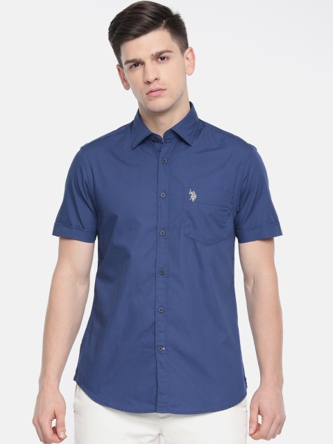

U.S. Polo Assn. Men Navy Blue Tailored Fit Solid Casual Shirt