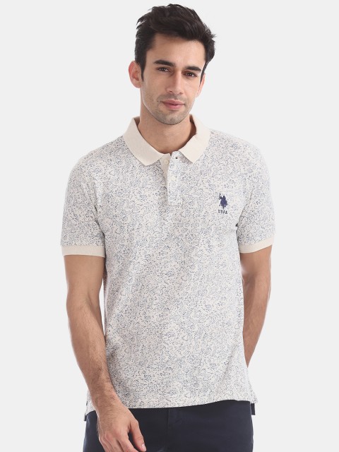 

U.S. Polo Assn. Men Peach-Coloured & Navy Blue Solid Polo Collar T-shirt