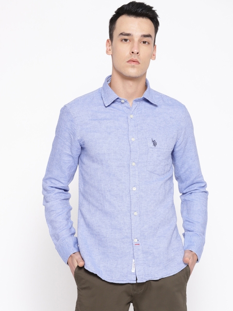 

U.S. Polo Assn. Men Blue Tailored Fit Solid Casual Shirt