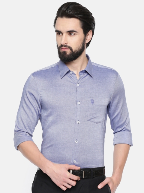 

U.S. Polo Assn. Men Blue & White Tailored Fit Solid Casual Shirt