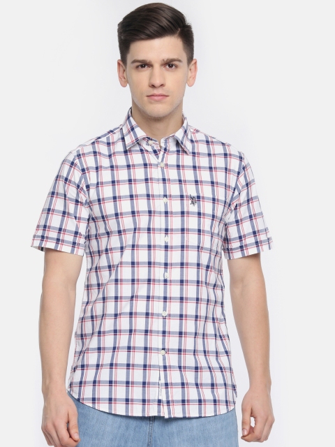 

U.S. Polo Assn. Men White & Navy Blue Tailored Fit Checked Casual Shirt