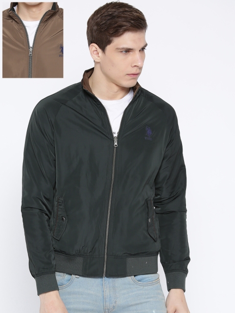 

U.S. Polo Assn. Men Green & Brown Solid Reversible Bomber Jacket