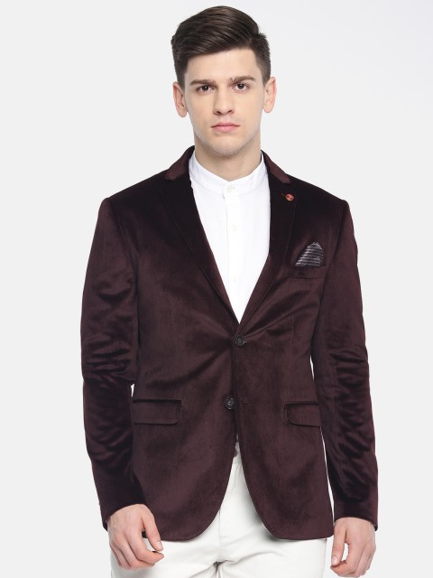 

U.S. Polo Assn. Men Maroon & Black Self-Design Slim Fit Single-Breasted Blazer, Na