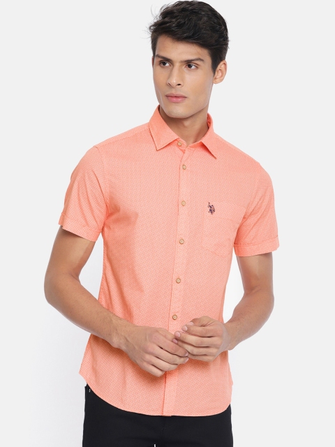 

U.S. Polo Assn. Men Orange Micro Check Printed Slim Fit Casual Shirt