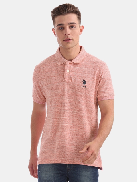 

U.S. Polo Assn. Men Rose Red Solid Heathered Polo Collar T-shirt