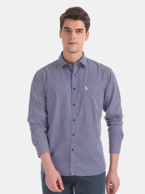 

U.S. Polo Assn. Men Navy Blue Slim Fit Printed Casual Shirt