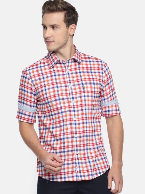 

U.S. Polo Assn. Men Orange & White Tailored Fit Checked Casual Shirt