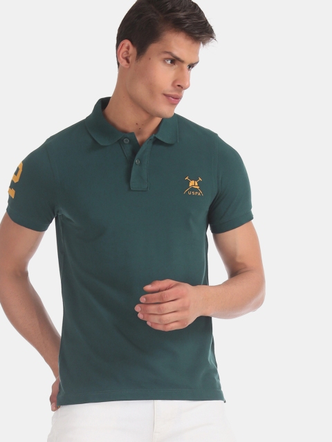 

U.S. Polo Assn. Men Green Solid Polo Collar T-shirt