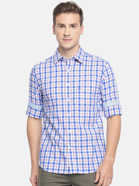 

U.S. Polo Assn. Men Blue & White Tailored Fit Checked Casual Shirt
