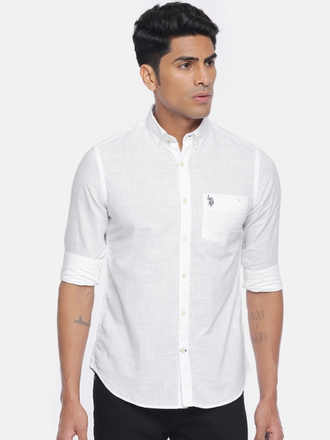 

U.S. Polo Assn. Men White Tailored Fit Solid Casual Shirt