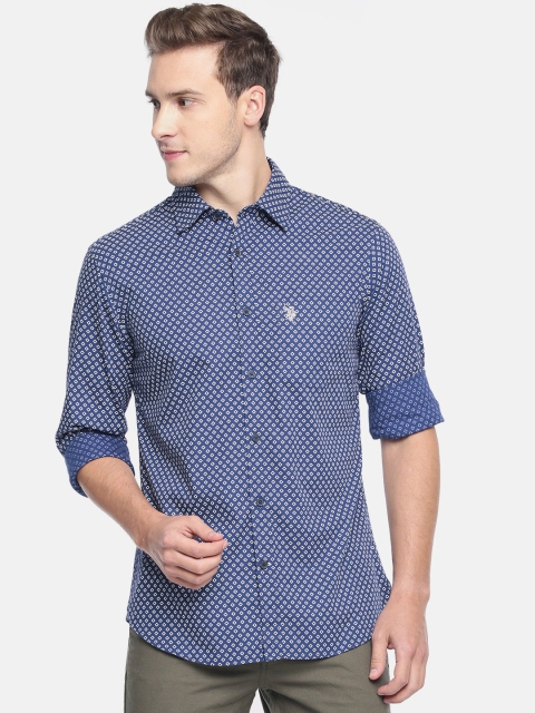 

U.S. Polo Assn. Men Navy Blue & White Tailored Fit Printed Casual Shirt