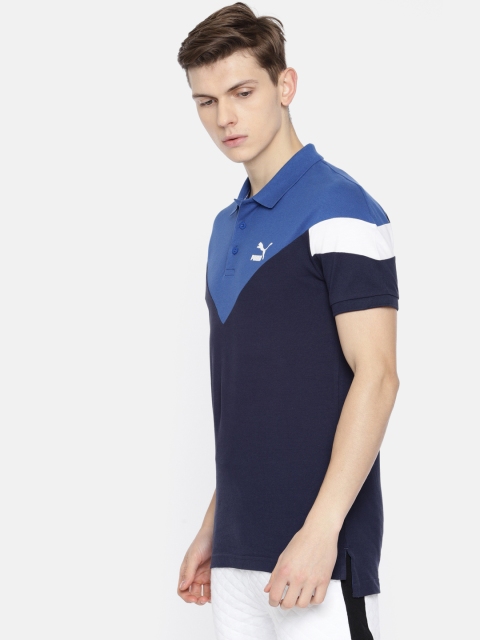 

Puma Men Navy Blue Colourblocked Polo Collar Iconic MCS T-shirt