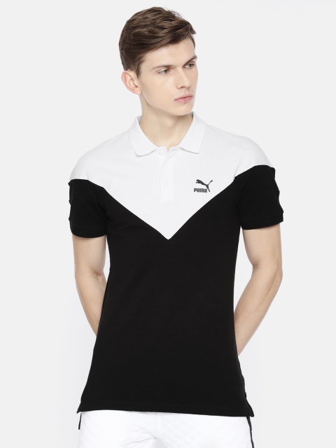 

Puma Men Black White Colourblocked Iconic MCS Polo Collar Pure Cotton T-shirt