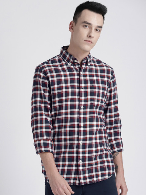 

GAP Men's Brushed Flannel Plaid Slim Fit Shirt, Navy blue