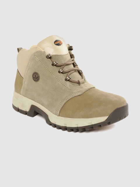 

Woodland Men Khaki Solid Nubuck Mid-Top Trekking Shoes