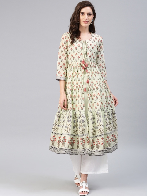 

Biba Women Green & Red Printed A-Line Kurta