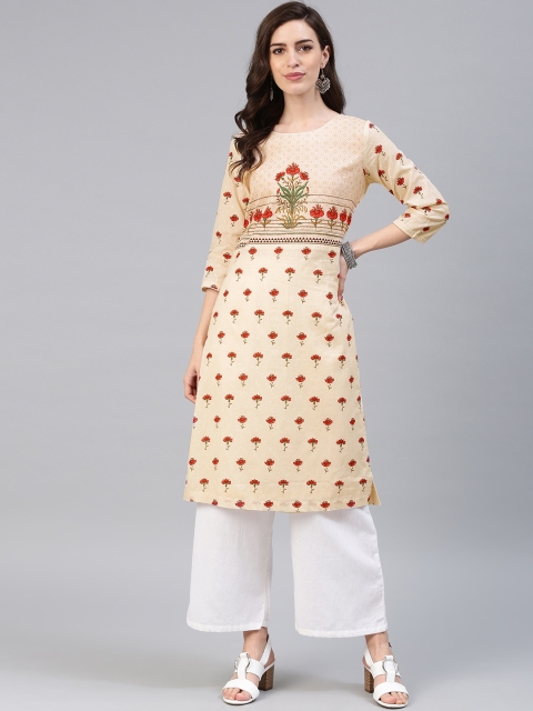 

Biba Women Off-White & Red Printed Yoke Style A-Line Kurta