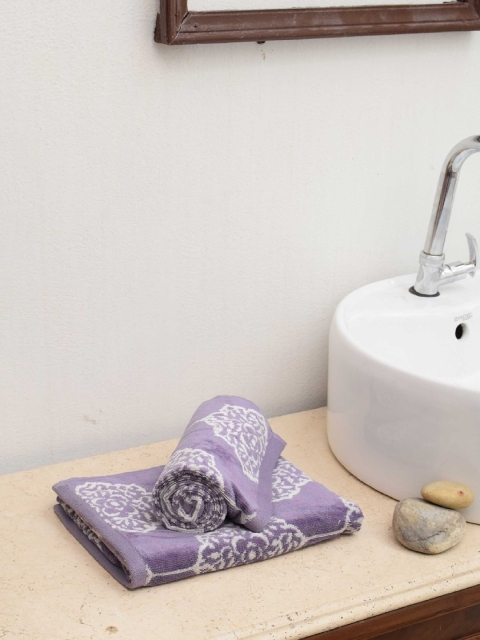 

Avira Home Unisex Set of 2 Purple Printed 600 GSM Hand Towels