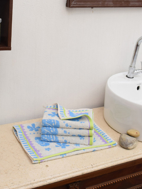 

Avira Home Unisex Set of 2 Blue & Off-White Printed 400 GSM Hand Towels