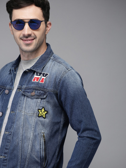 

HERE&NOW Men Blue Washed Denim Jacket