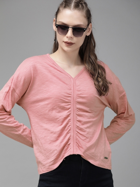 

Roadster Women Pink Solid Top With Front Gathers