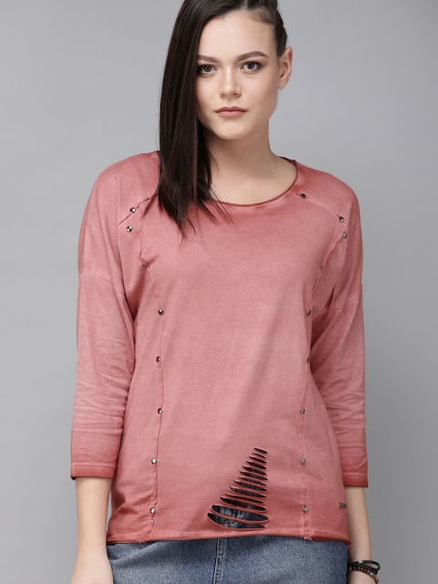 

Roadster Women Red Dyed Pure Cotton Top With Cut Out Detail