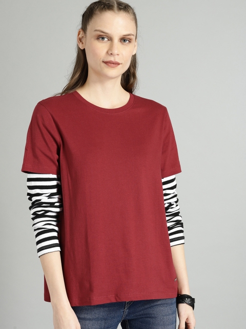 

Roadster Women Maroon Solid Round Neck T-shirt