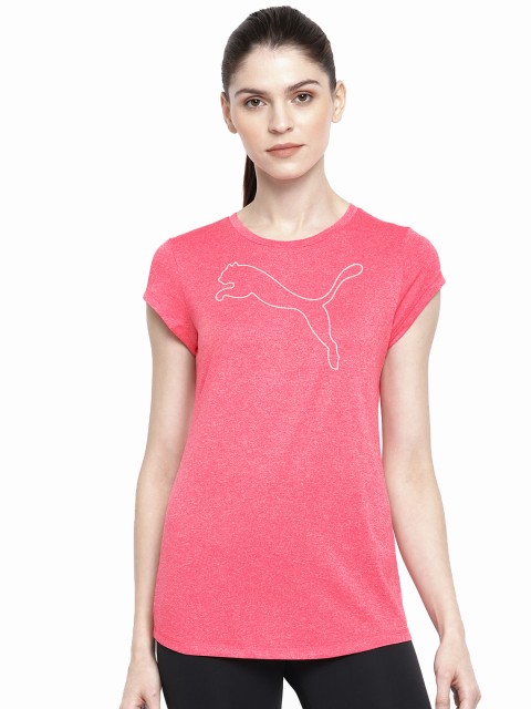 

Puma Women Pink Printed Regular Fit dryCELL Active Logo Round Neck T-shirt