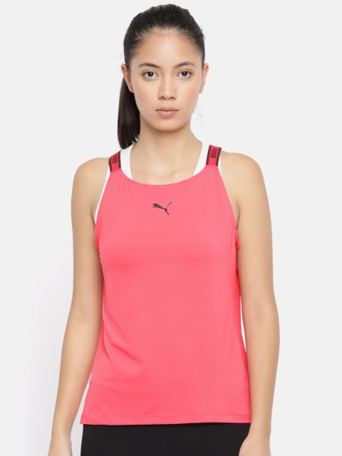 

Puma Women Coral Pink Relaxed Fit Solid SOFT SPORTS Tank Calypso Dry-Cell Top