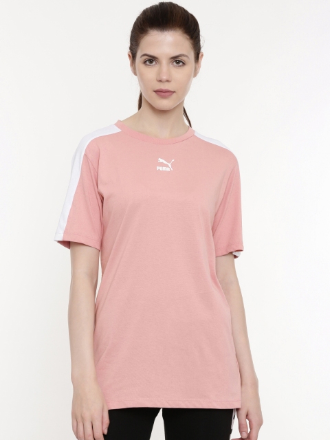 

Puma Women Pink Solid Classics T7 Round Neck T-shirt
