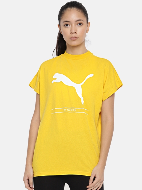 

Puma Women Mustard Yellow Printed NU-TILITY Sulphur Regular Fit T-shirt