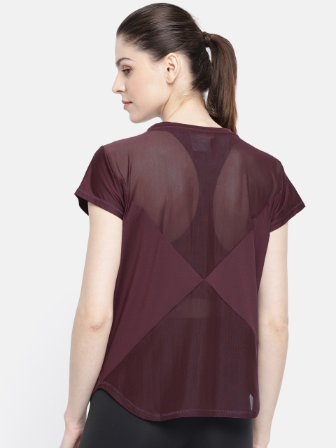 

Puma Women Burgundy Solid Studio Mesh dryCELL Running T-shirt