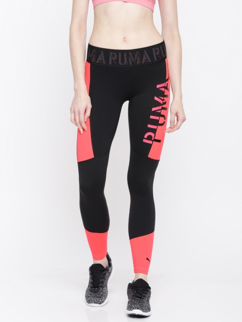 

Puma Women Black & Pink Colourblocked Logo 7 8 dryCELL Running & Training Tights