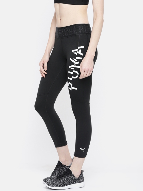 

Puma Women Black Printed Cropped Logo 3 4 dryCell Tights