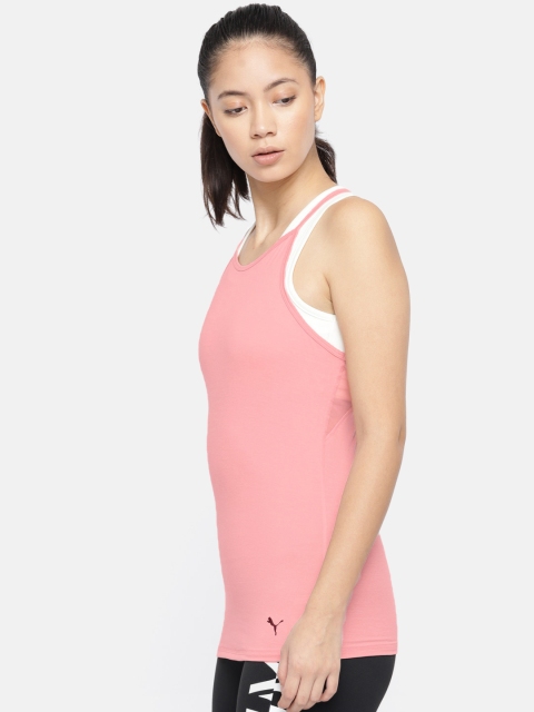

Puma Women Pink Printed Studio dryCELL Shoulder Straps Running & Training T-shirt