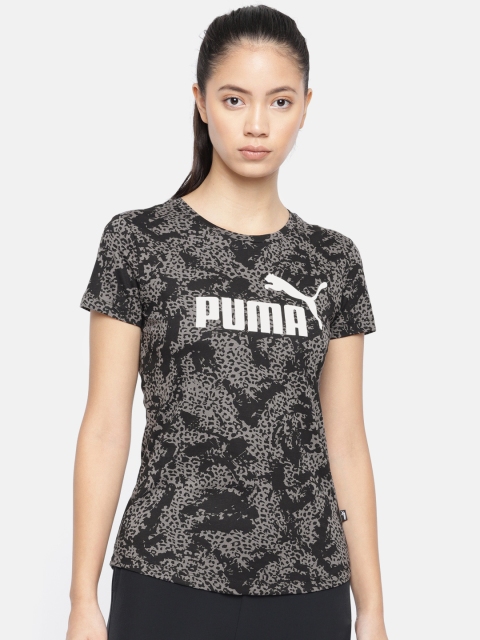 

Puma Women Black & Grey Printed ELEVATED ESS Aop Regular Fit T-shirt