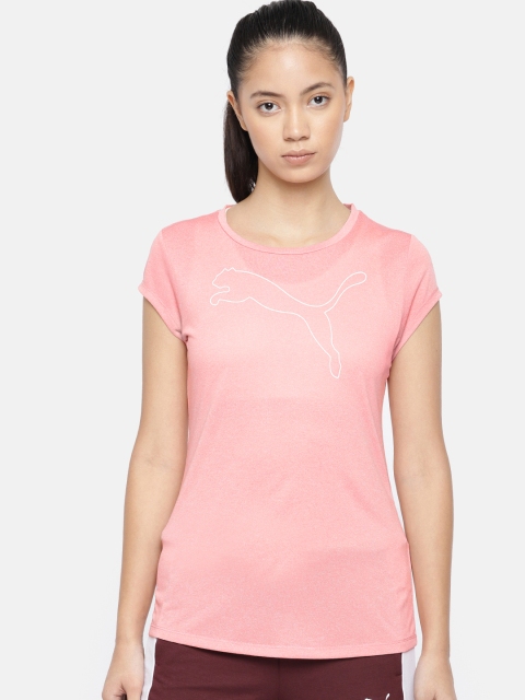 

Puma Women Pink Printed Active Logo Heather dryCELL Lightweight Round Neck T-shirt