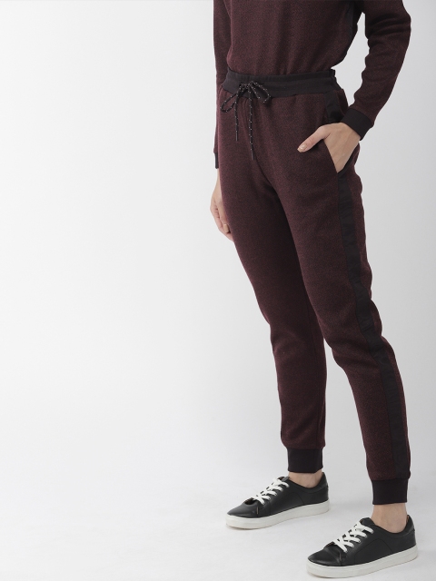 

Mast & Harbour Women Maroon Self Design Straight Fit Track Pants