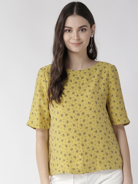 

Marks & Spencer Women Mustard Yellow & Navy Blue Printed Top
