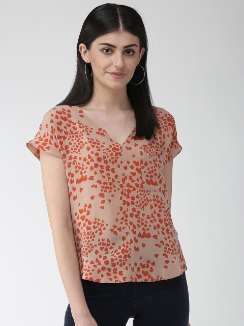 

Marks & Spencer Women Beige & Orange Heart Print High-Low Top