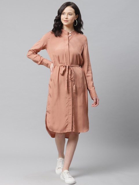 

Marks & Spencer Women Dusty Pink Solid Shirt Dress