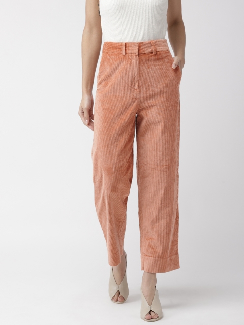 

Marks & Spencer Women Peach-Coloured Tapered Fit Solid Corduroy Regular Trousers