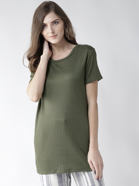 

Marks & Spencer Women Olive Green Ribbed Longline Top