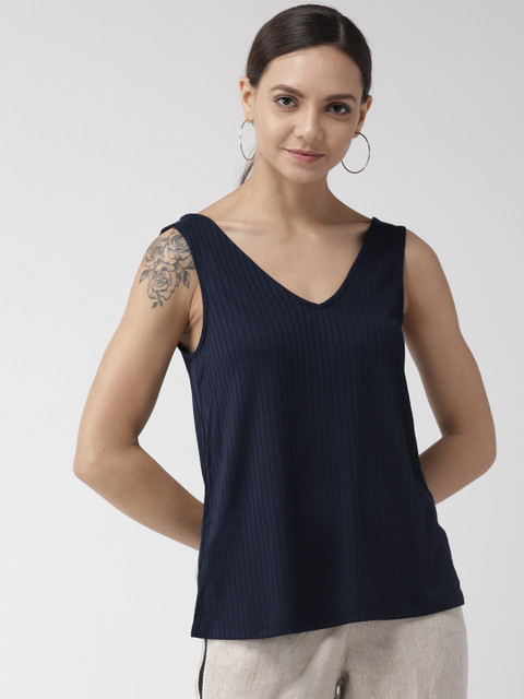 

Marks & Spencer Women Navy Blue Ribbed A-Line Top